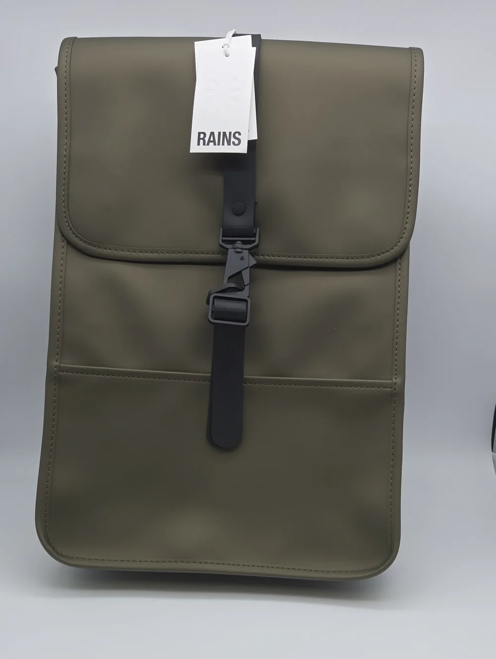 RAINS Olive Roll-Top Backpack with Black Strap